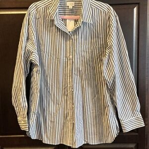 J. Crew Factory Navy and White Striped Shirt